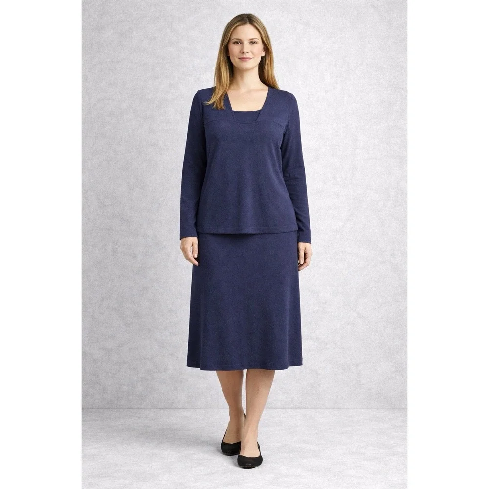 Womens Top‎ Skirt Set J Jill Navy Blue Knit Long Sleeve Outfit Size Large